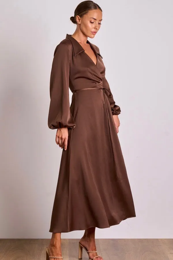 Pasduchas Mara Wrap Midi Dress - Brownie