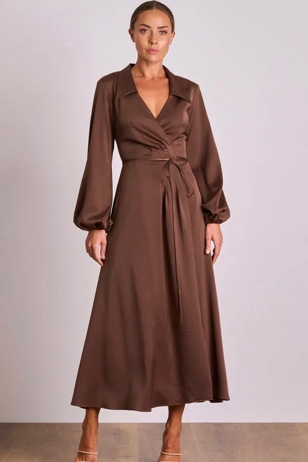 Pasduchas Mara Wrap Midi Dress - Brownie