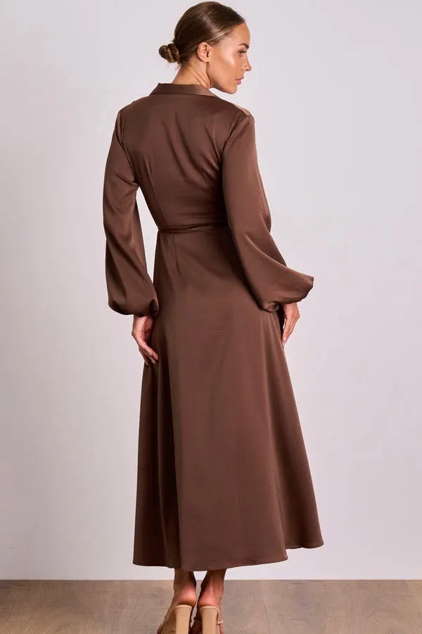 Pasduchas Mara Wrap Midi Dress - Brownie