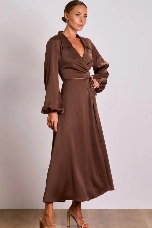 Pasduchas Mara Wrap Midi Dress - Brownie