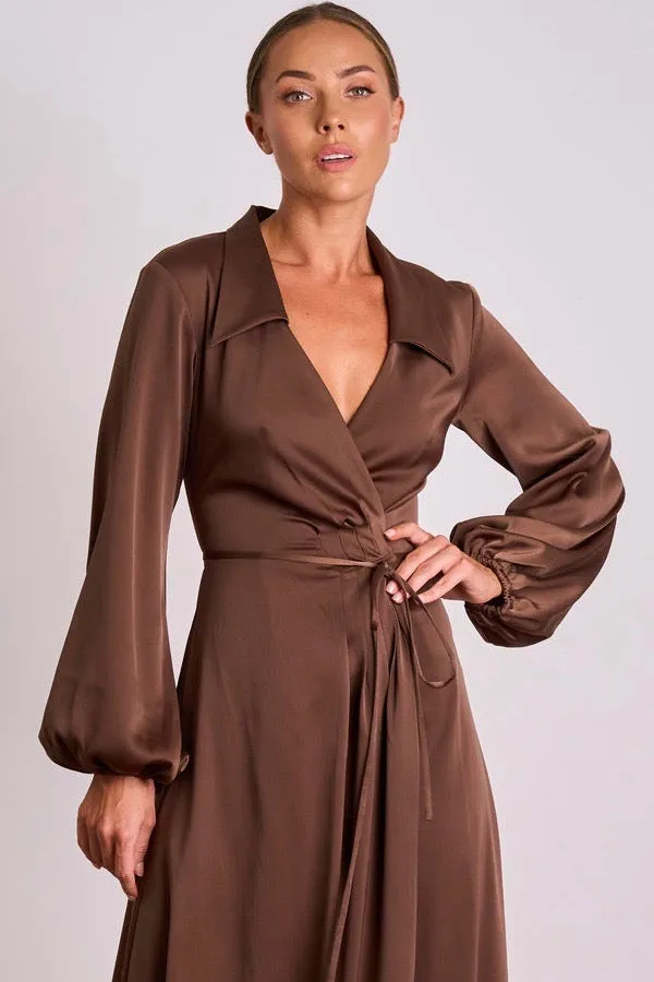 Pasduchas Mara Wrap Midi Dress - Brownie