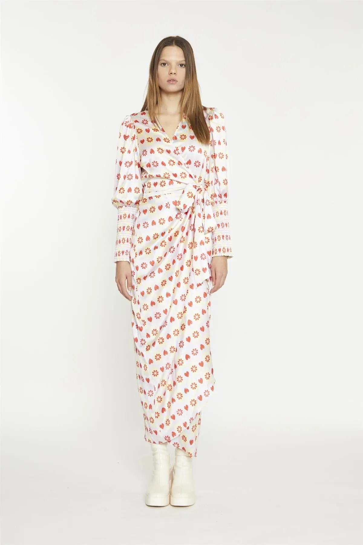 Pastel Tile-Print Wrap Maxi-Dress