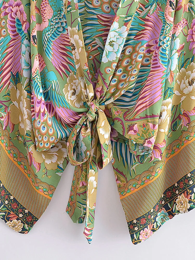 Peacock Boho Short Kimono Wrap Top