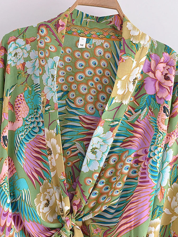 Peacock Boho Short Kimono Wrap Top