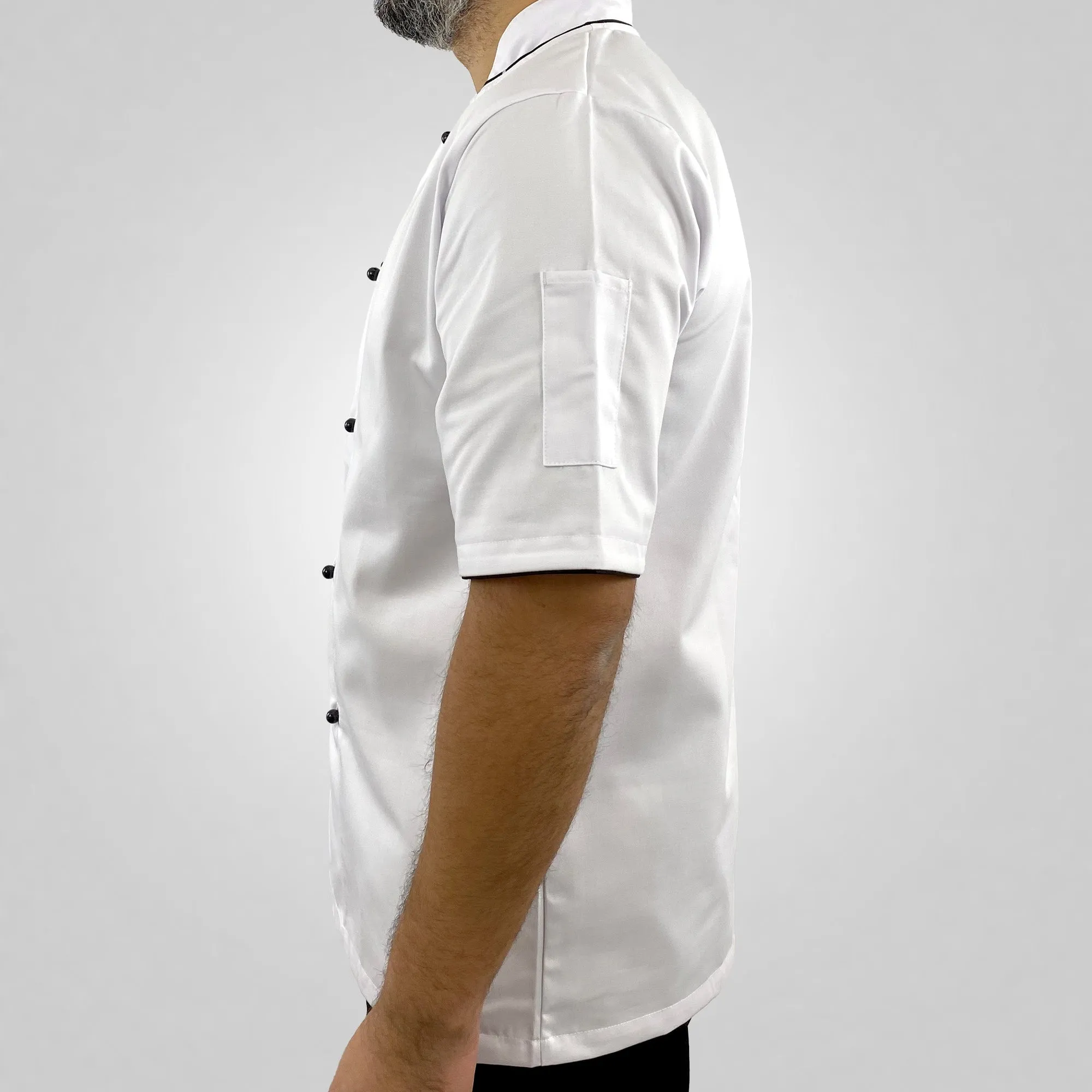 Pegasus Chefwear Executive White Short Sleeve Chef Jacket with Black Piping