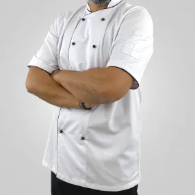 Pegasus Chefwear Executive White Short Sleeve Chef Jacket with Black Piping