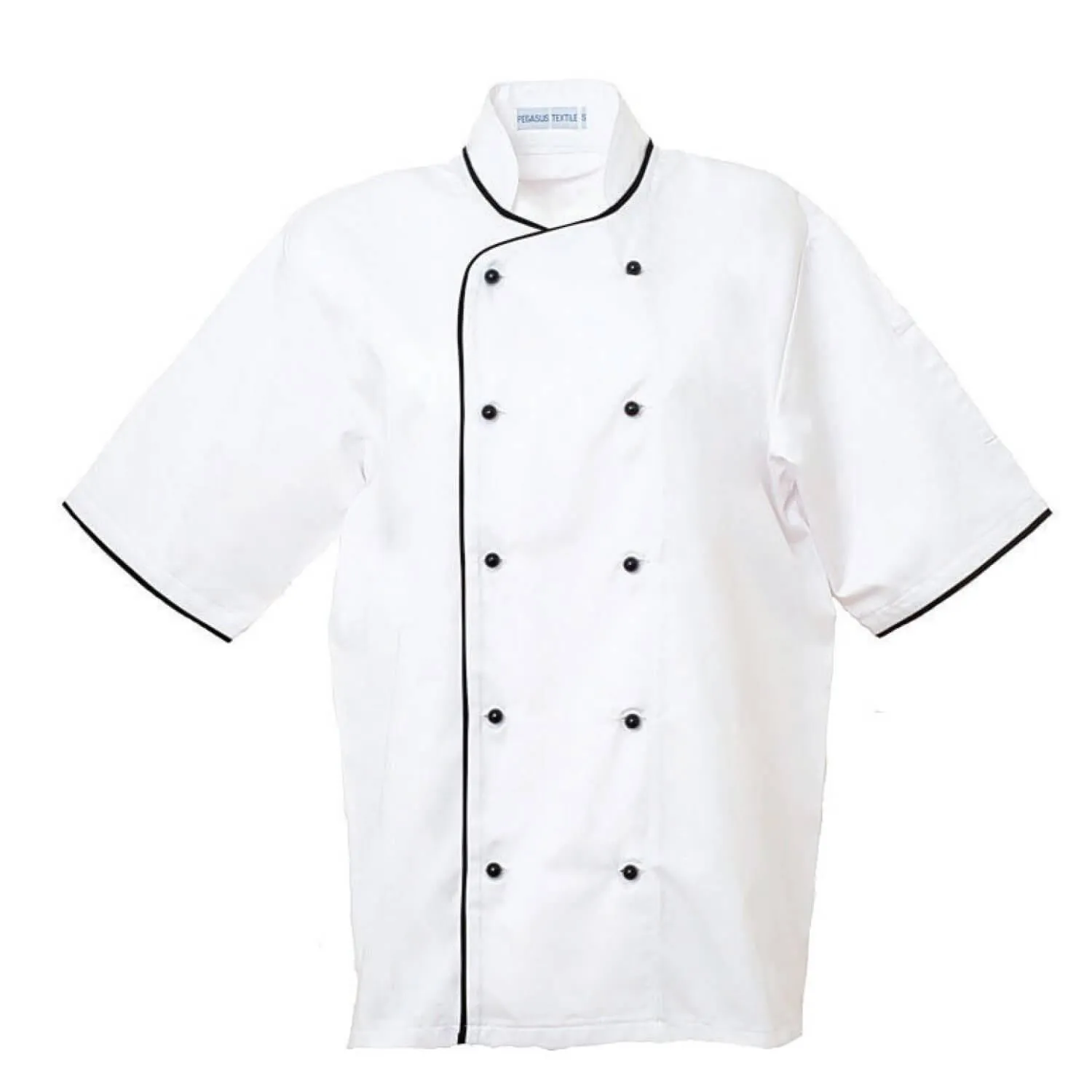 Pegasus Chefwear Executive White Short Sleeve Chef Jacket with Black Piping