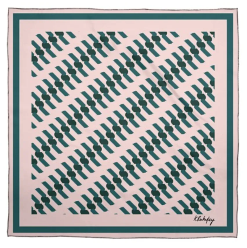 Peony print | pretty pink and Jade green geometric Silk Scarf