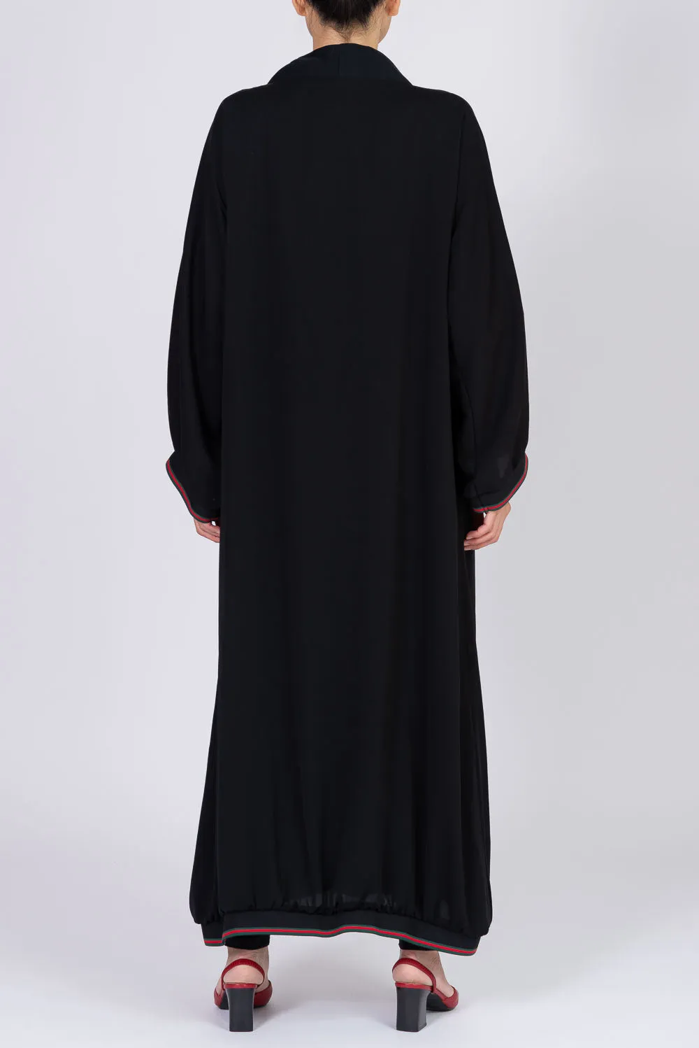 PETITE Black Abaya with Red and Green Stripes