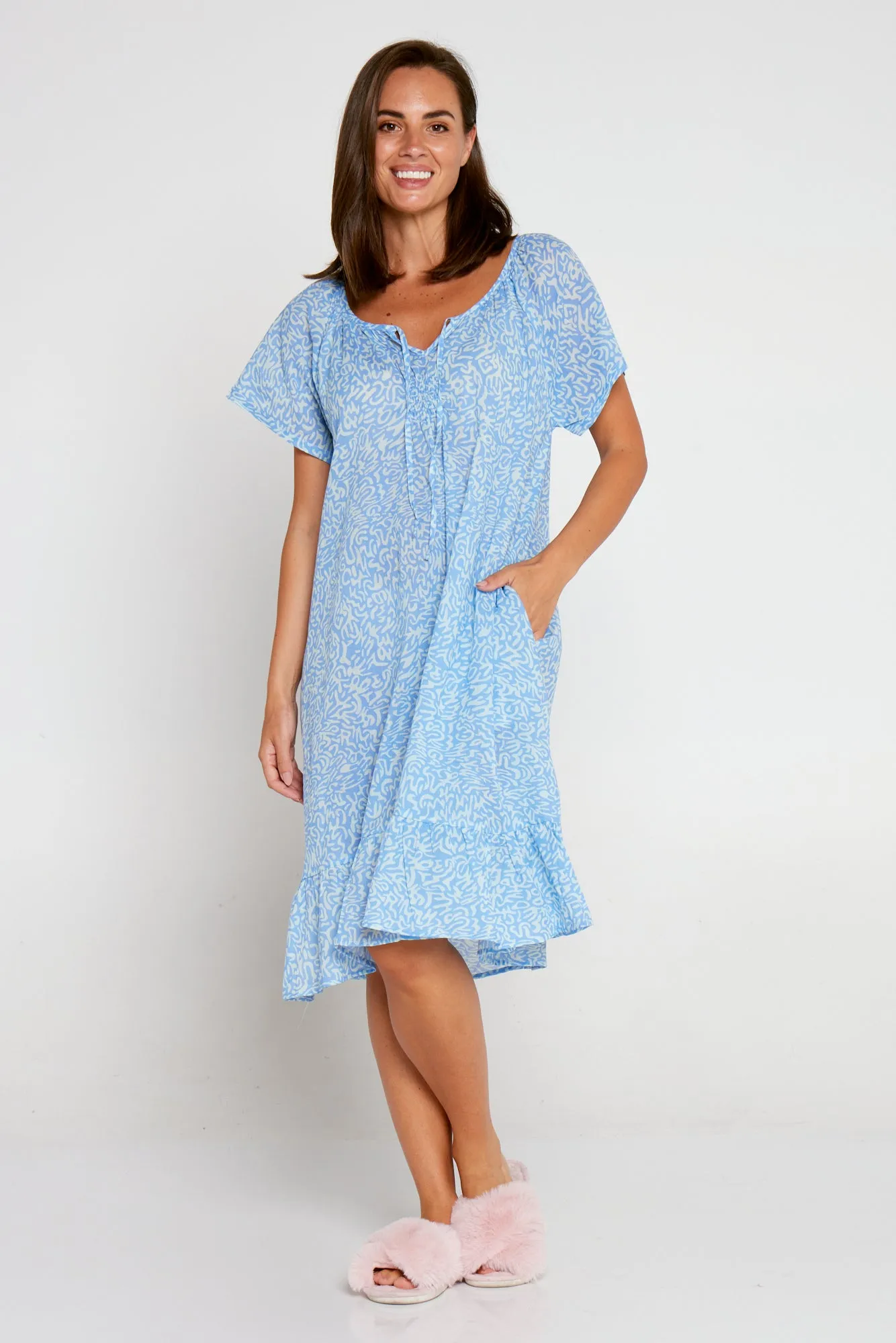 Peyton Cotton Nightie - Blue Print