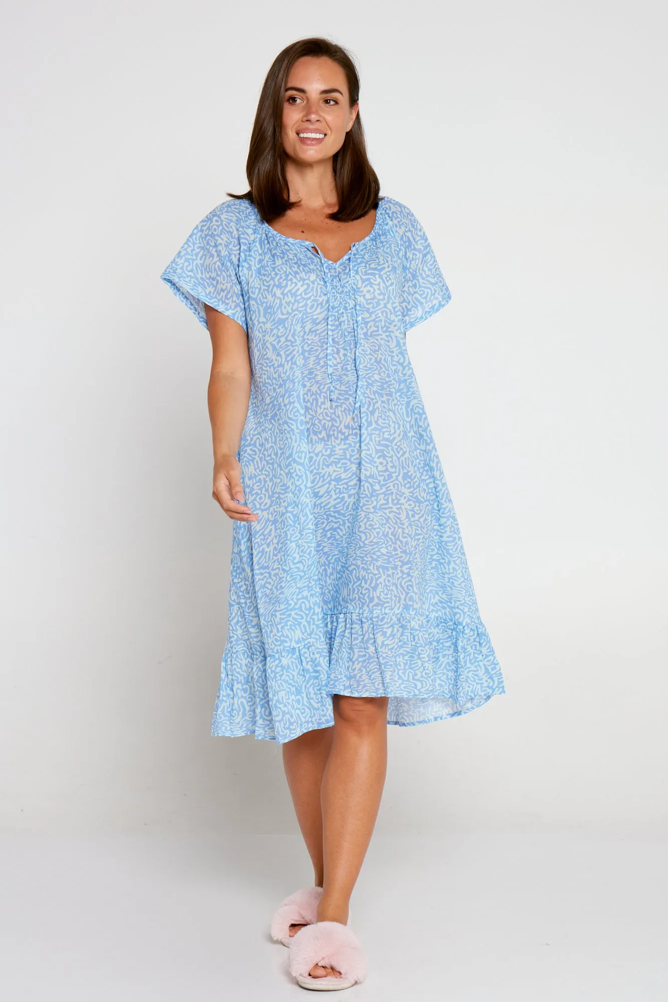 Peyton Cotton Nightie - Blue Print