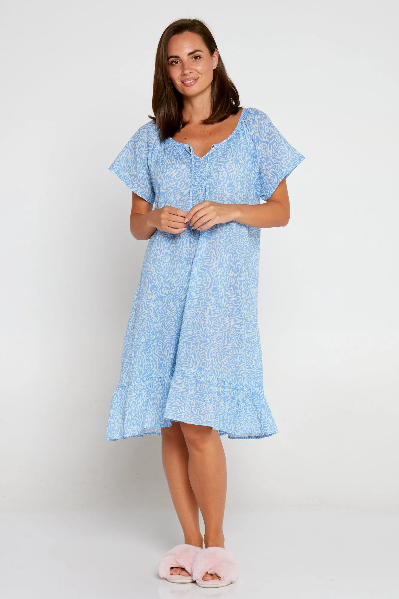 Peyton Cotton Nightie - Blue Print