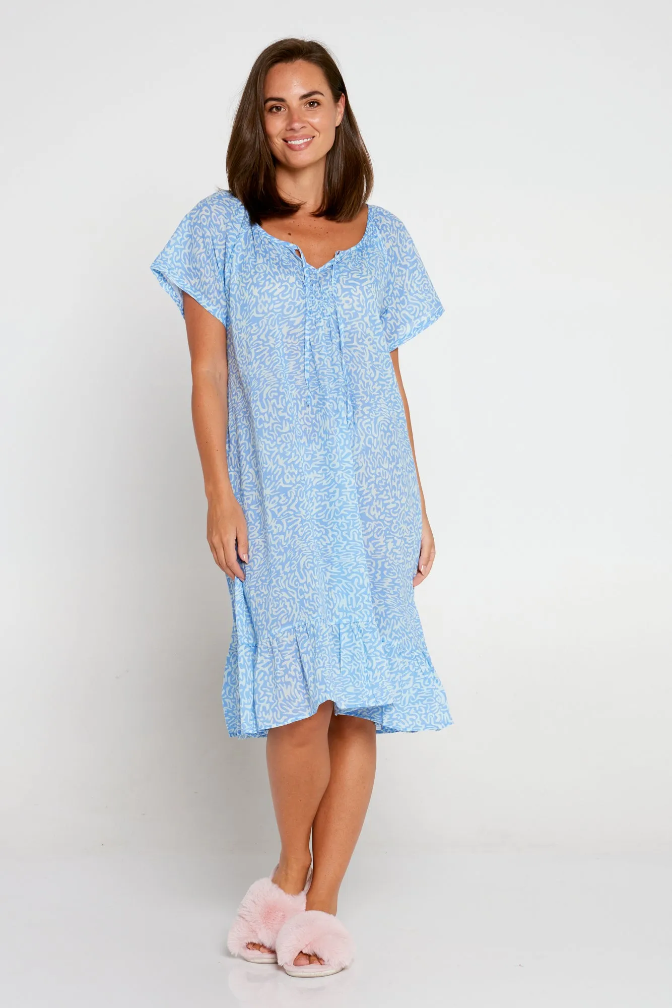 Peyton Cotton Nightie - Blue Print