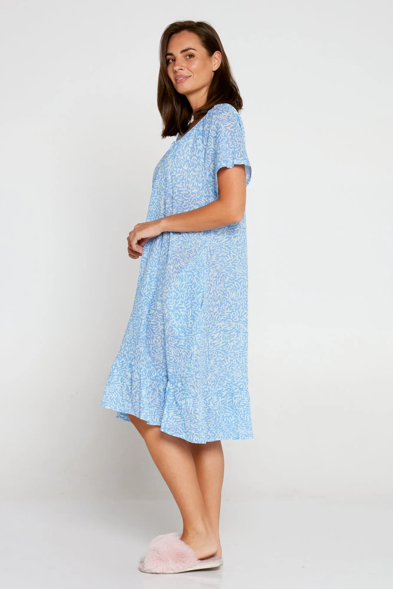 Peyton Cotton Nightie - Blue Print