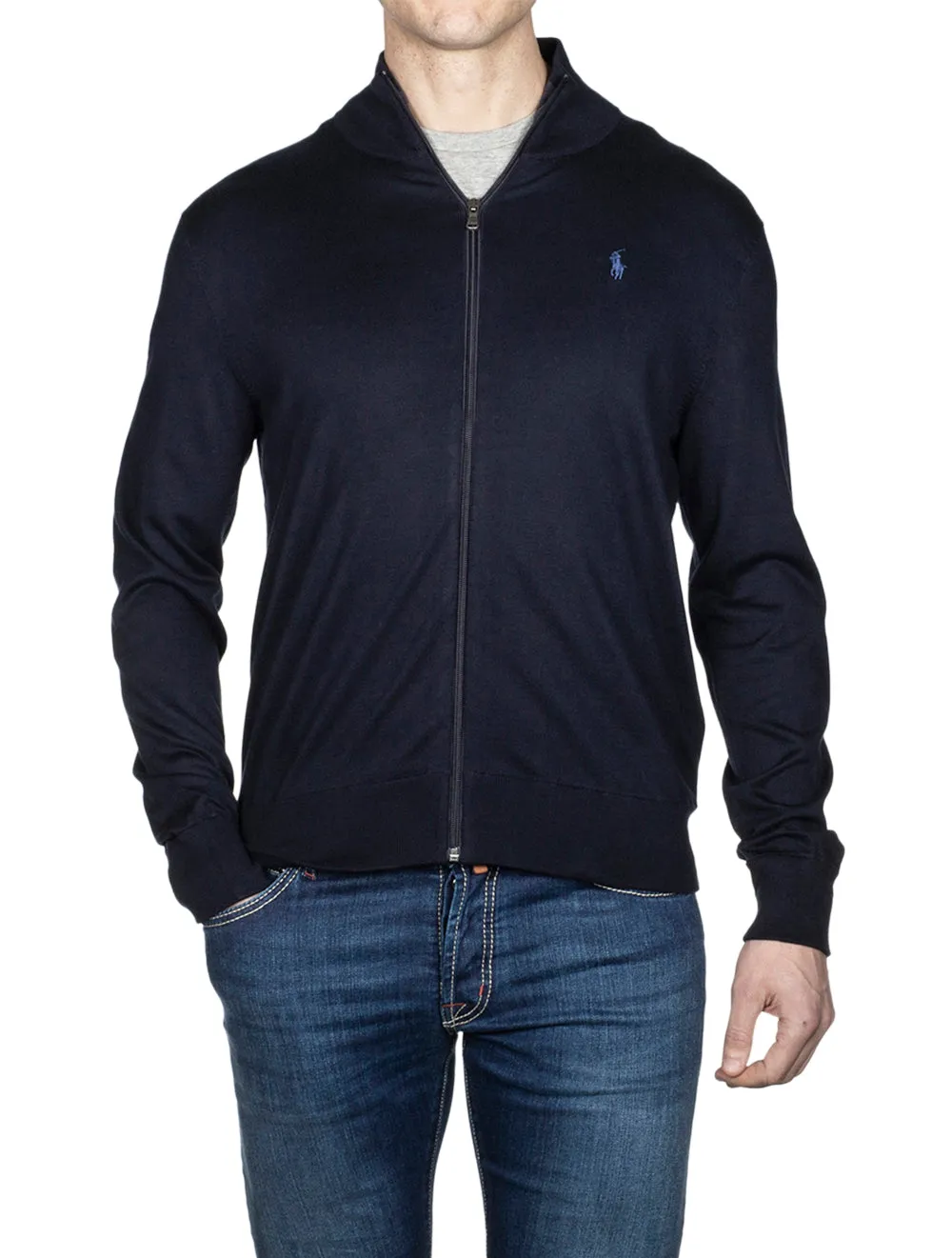 Pima Cotton Full Zip Sweater Blue