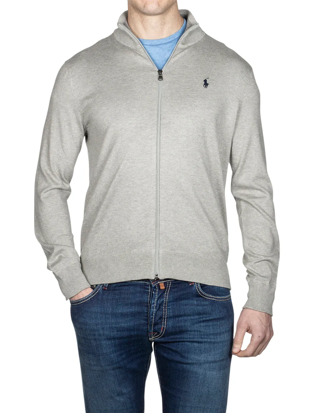 Pima Cotton Full Zip Sweater Blue