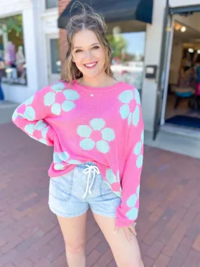 Pink & Blue Flower Knit Sweater