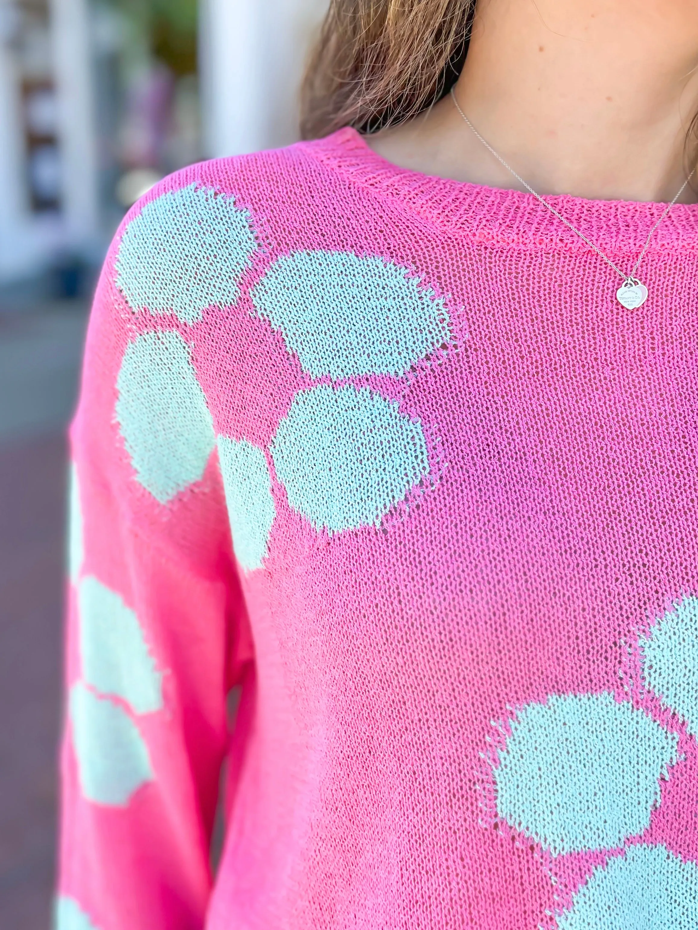 Pink & Blue Flower Knit Sweater