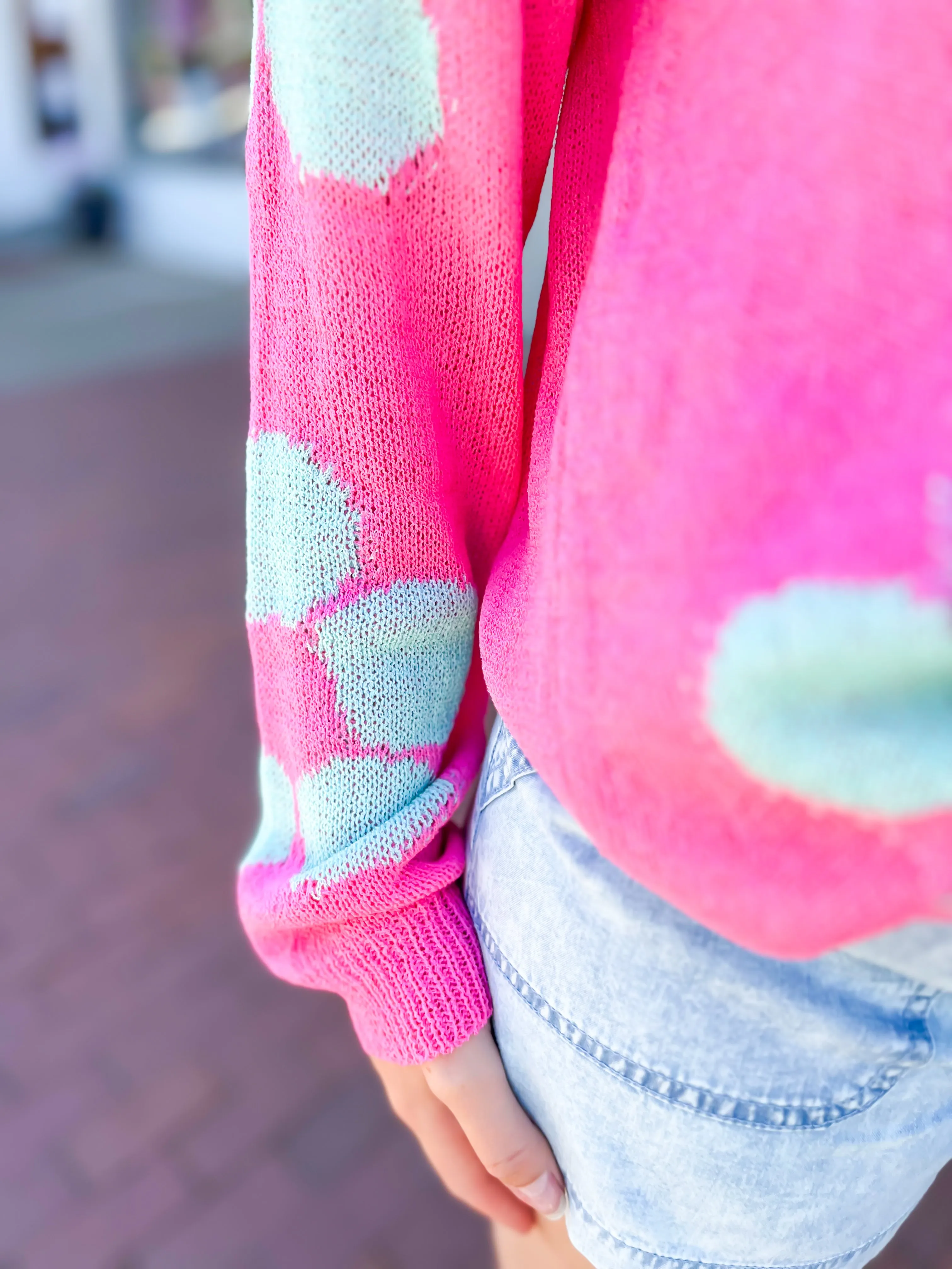 Pink & Blue Flower Knit Sweater