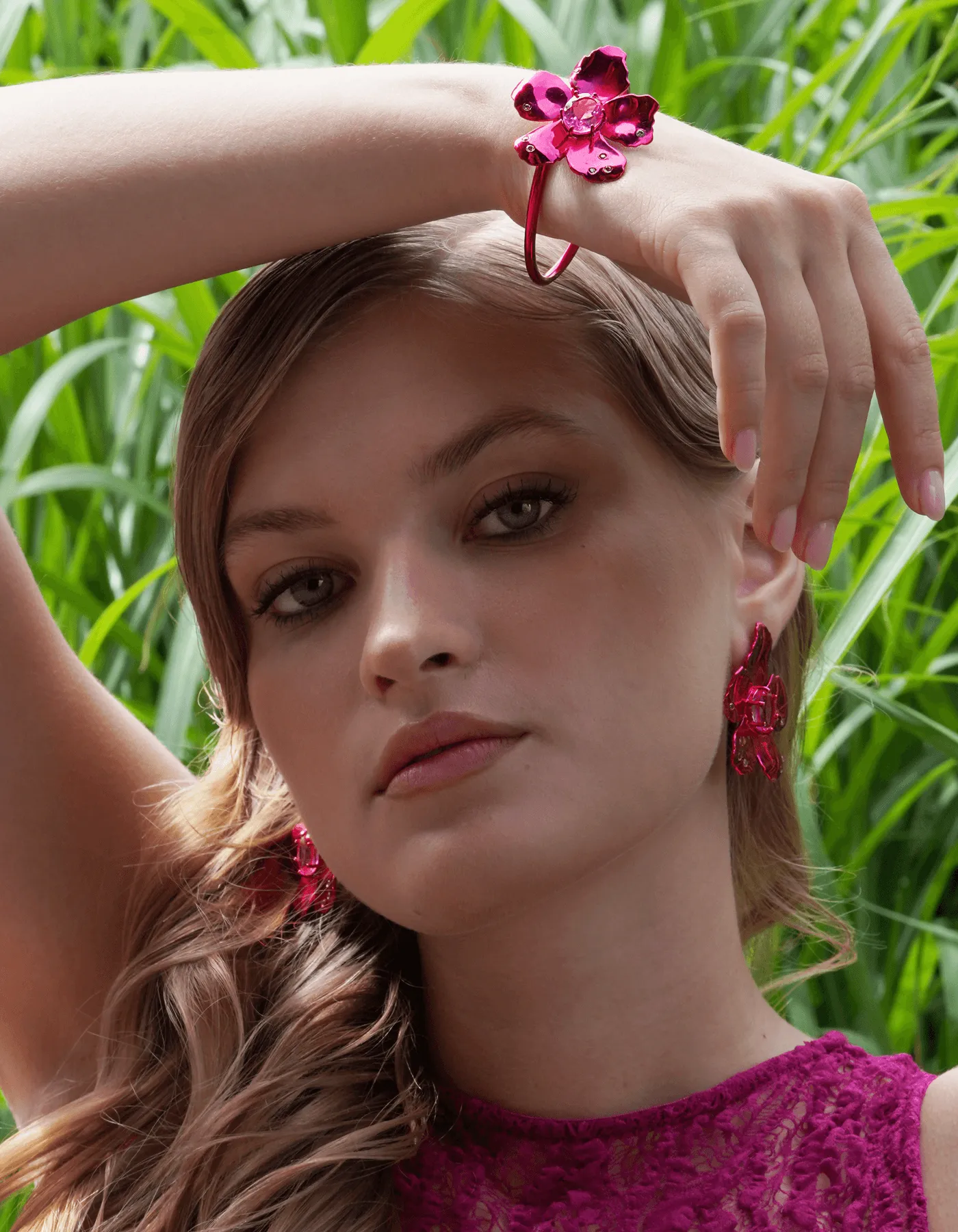 Pink Flower Prom Bracelet