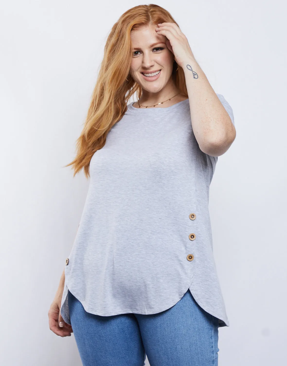 Plus Size Simple Button Up Tee