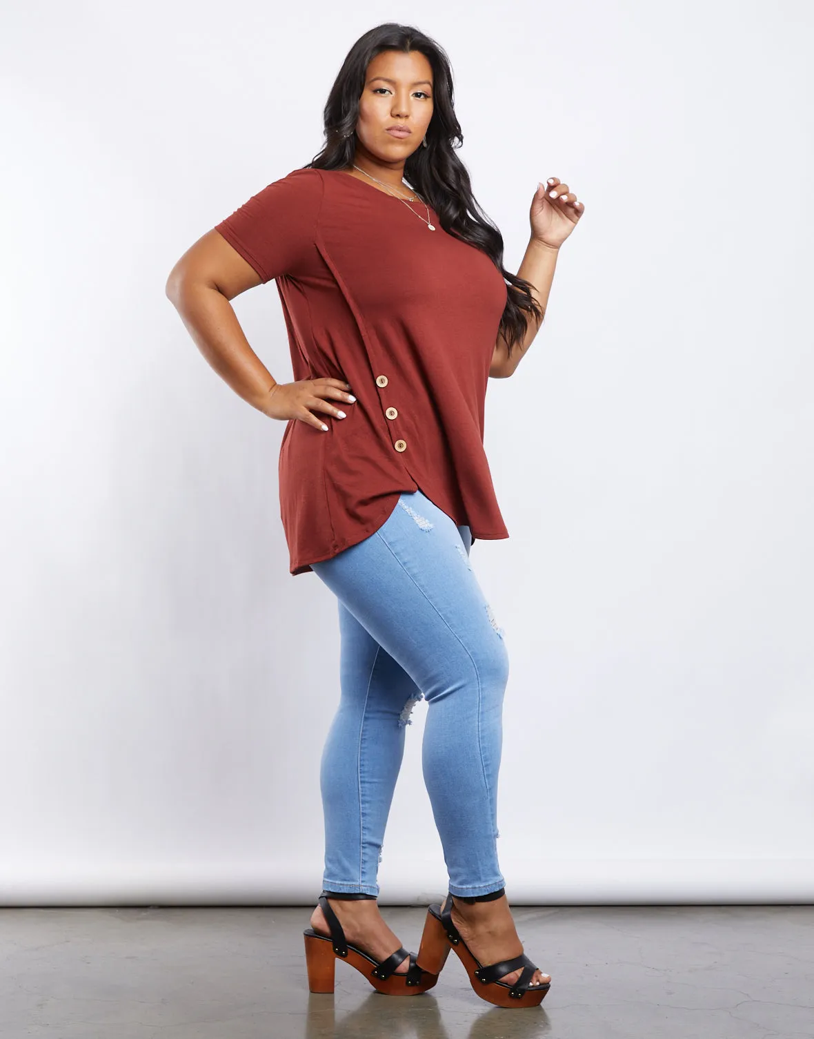 Plus Size Simple Button Up Tee