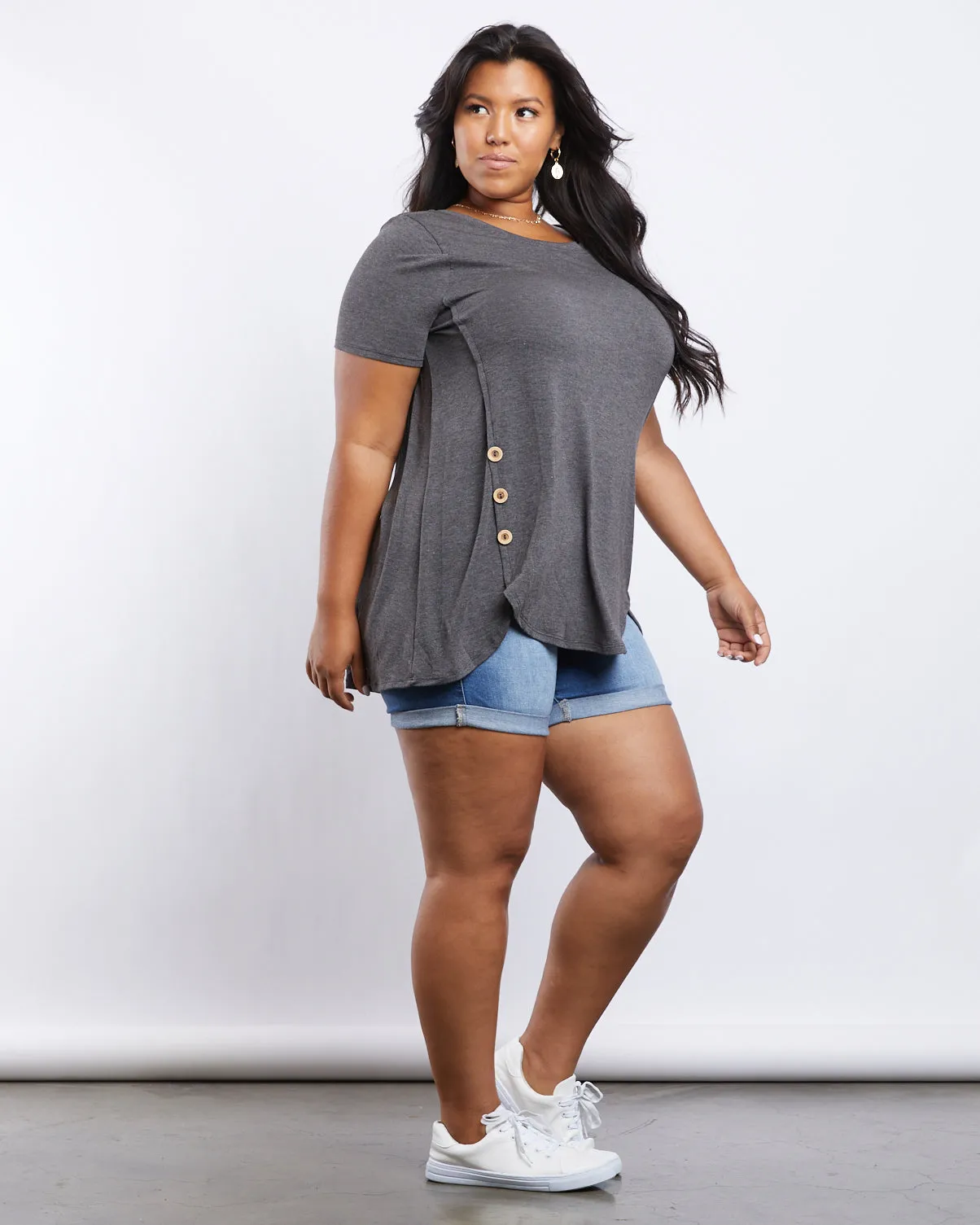 Plus Size Simple Button Up Tee