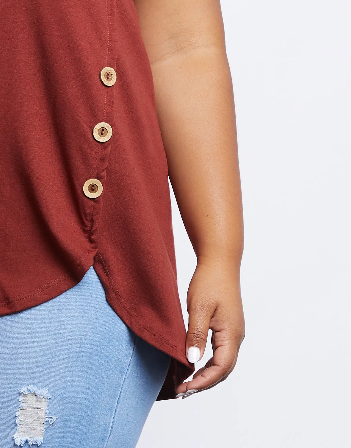 Plus Size Simple Button Up Tee