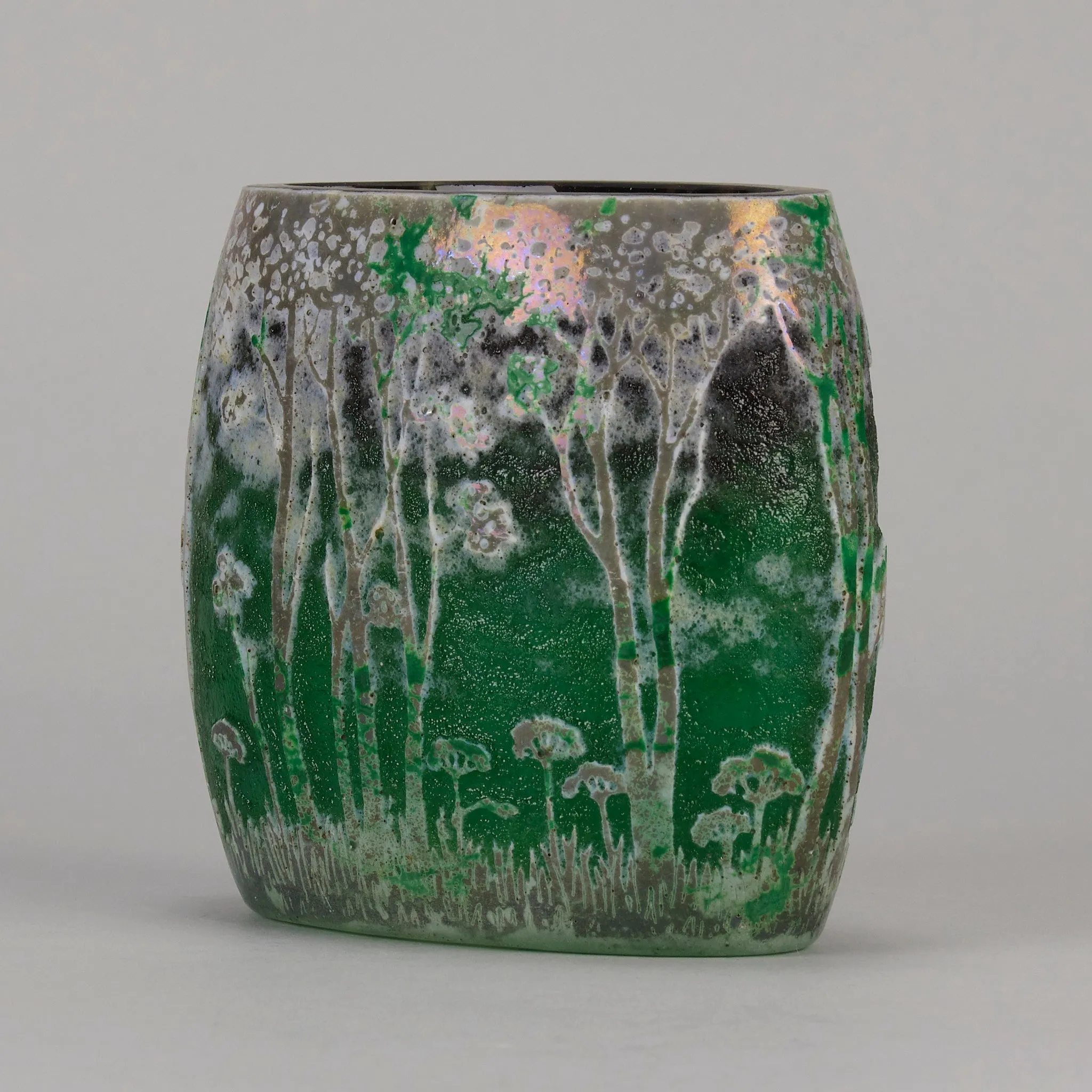 "Green Landscape" Pillow Vase by Daum Freres