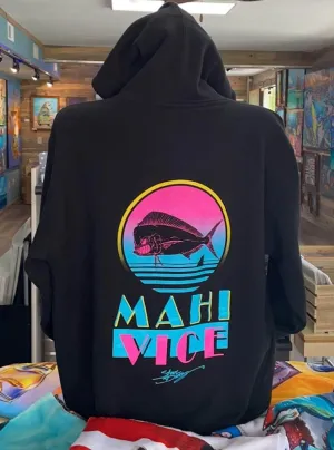 "Mahi Vice Retro" Cotton Hooded Pullover Sweatshirt