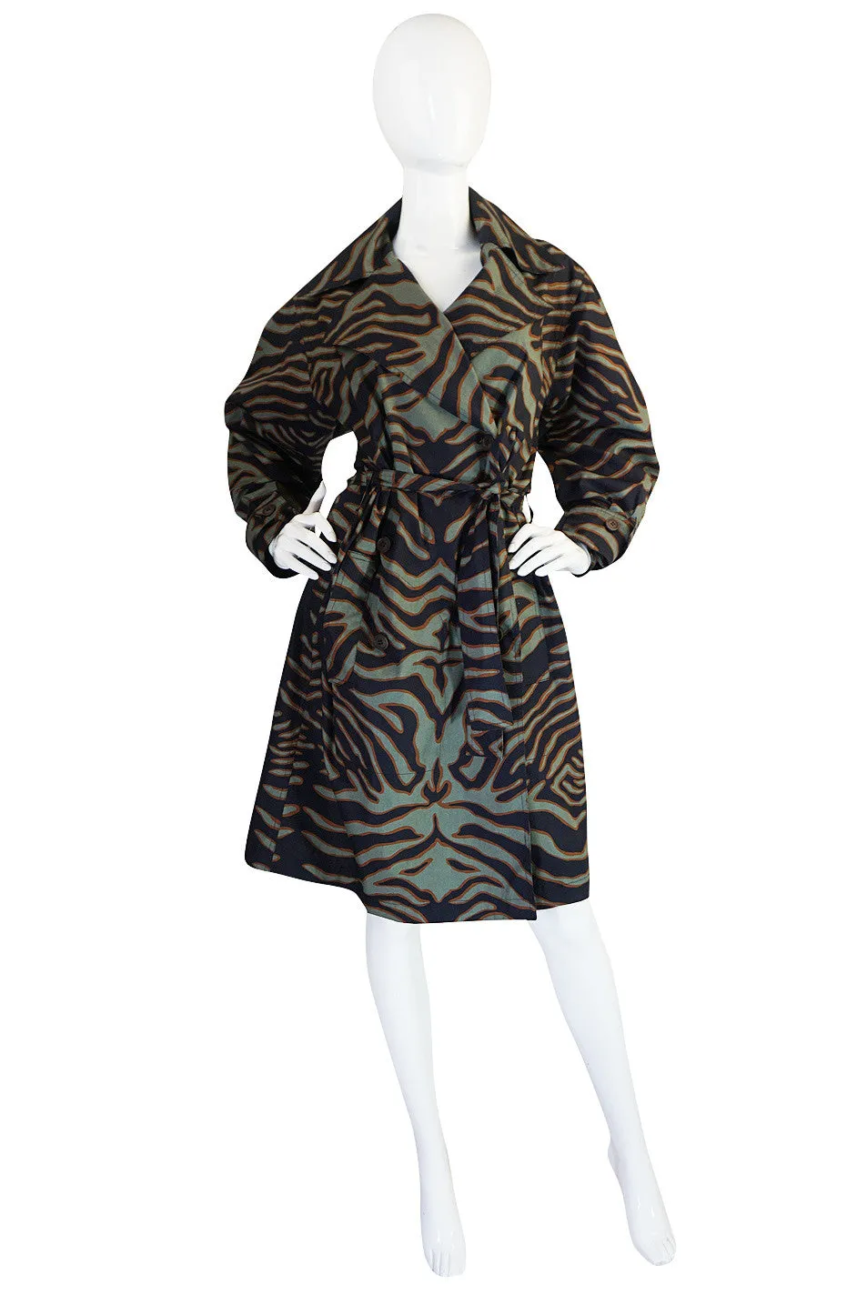 Rare 1984 Yves Saint Laurent Zebra Safari Trench Coat