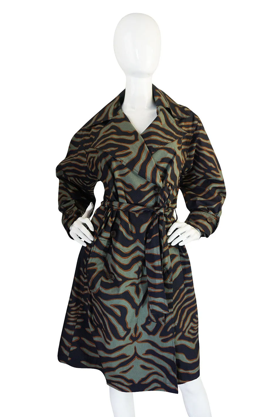 Rare 1984 Yves Saint Laurent Zebra Safari Trench Coat