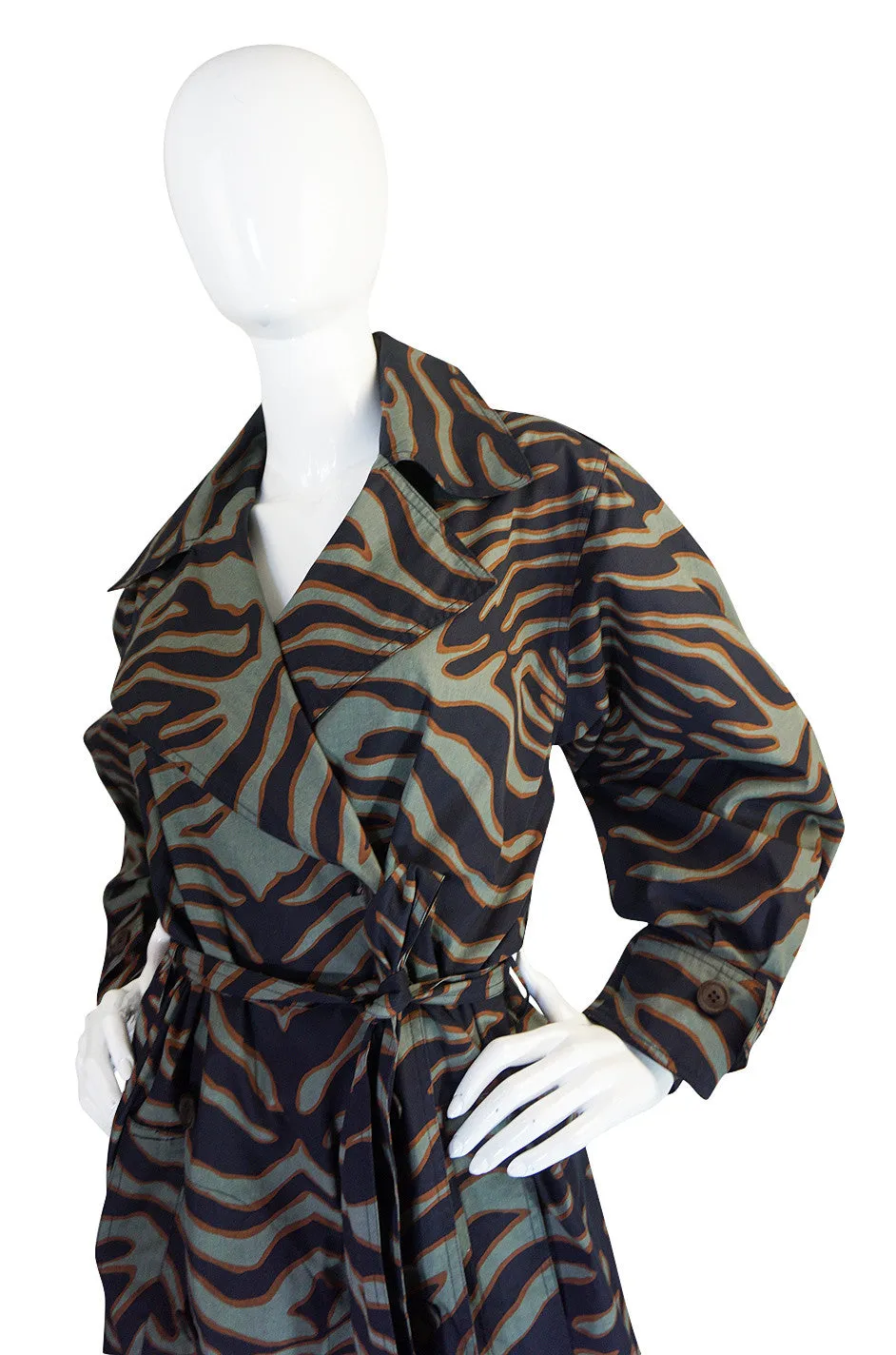 Rare 1984 Yves Saint Laurent Zebra Safari Trench Coat