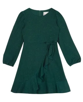 Rare Editions Big Girls Long Sleeve Glitter Knit Faux Wrap Dress