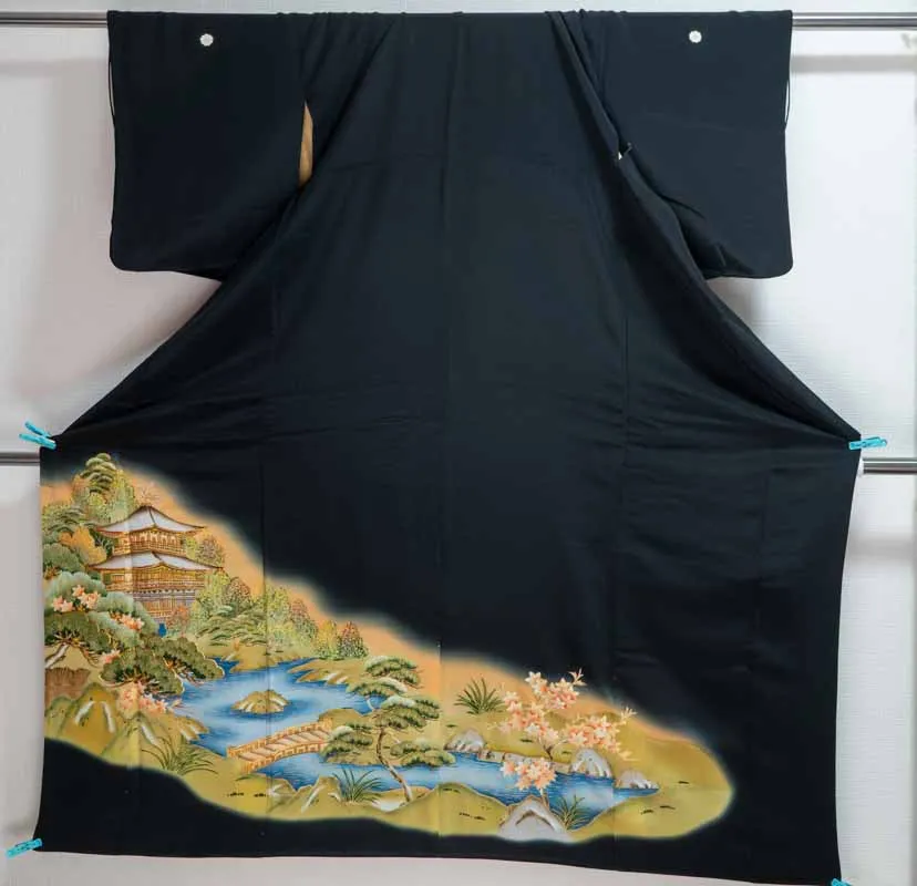 Rare Kinkakuji Tomesode UNESCO World Heritage Site Golden Pavilion Temple Kyoto Vintage Silk Kimono