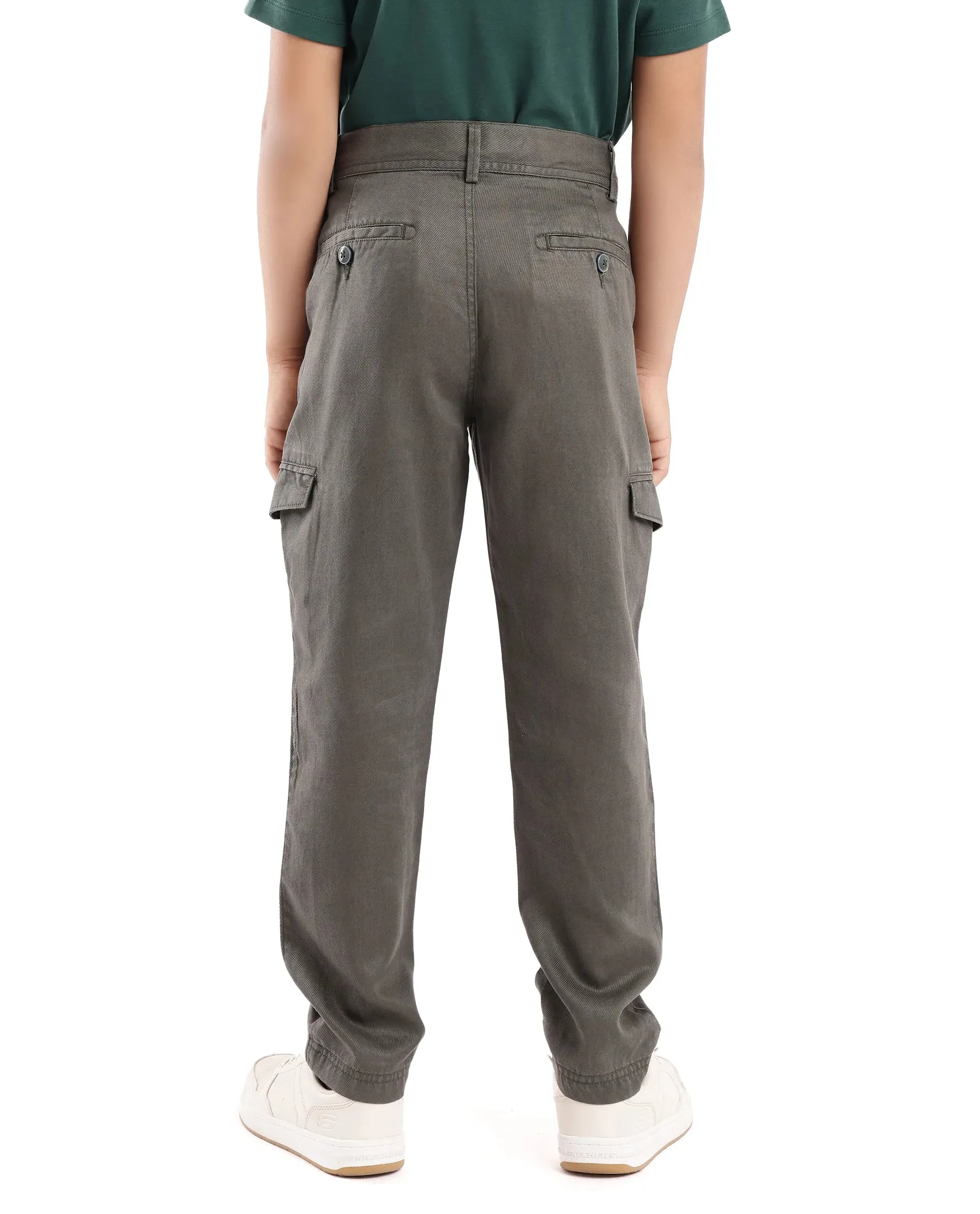 Rare Ones Kids Meir Olive Excel Cotton Regular Fit Solid Cargo Trouser