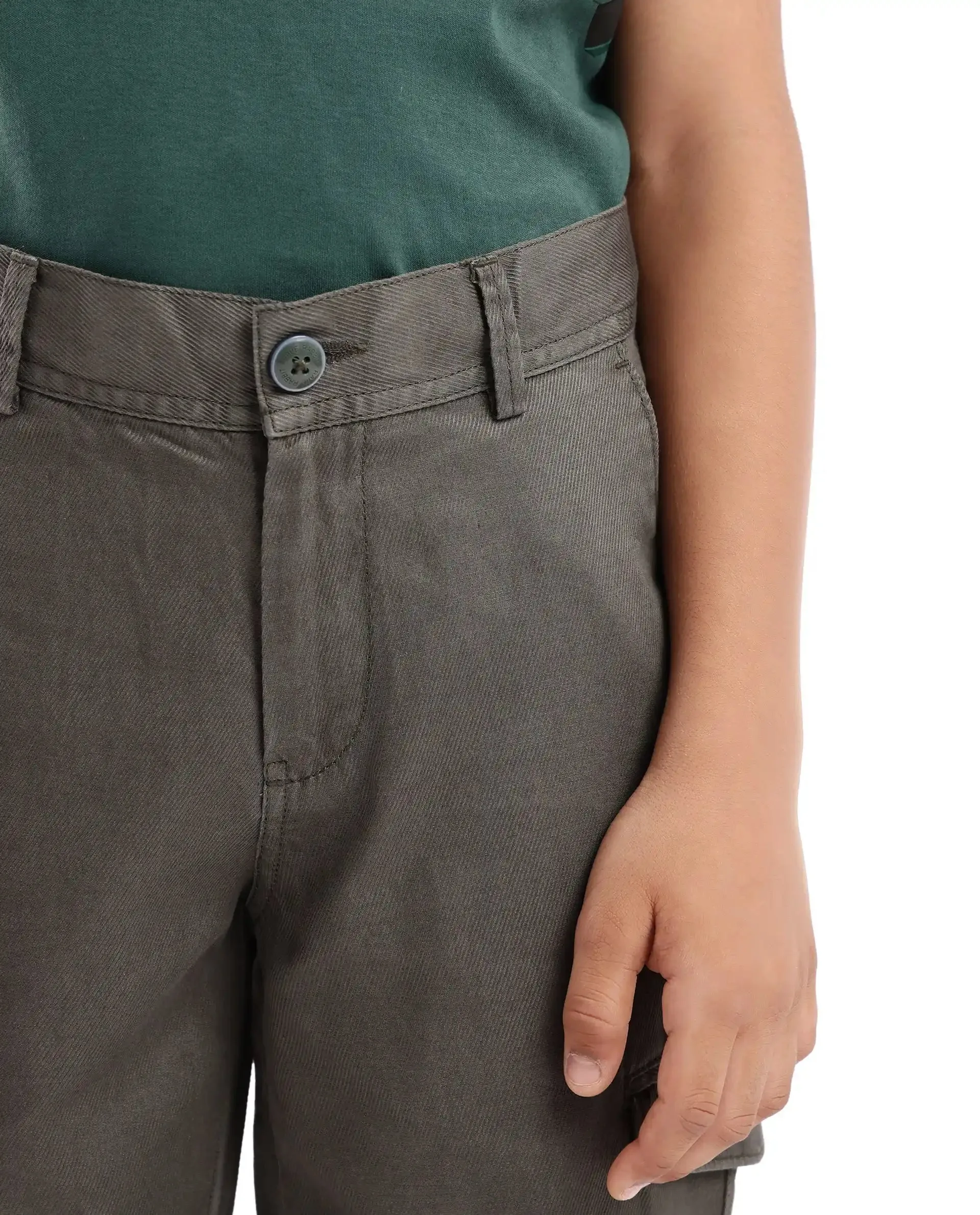 Rare Ones Kids Meir Olive Excel Cotton Regular Fit Solid Cargo Trouser