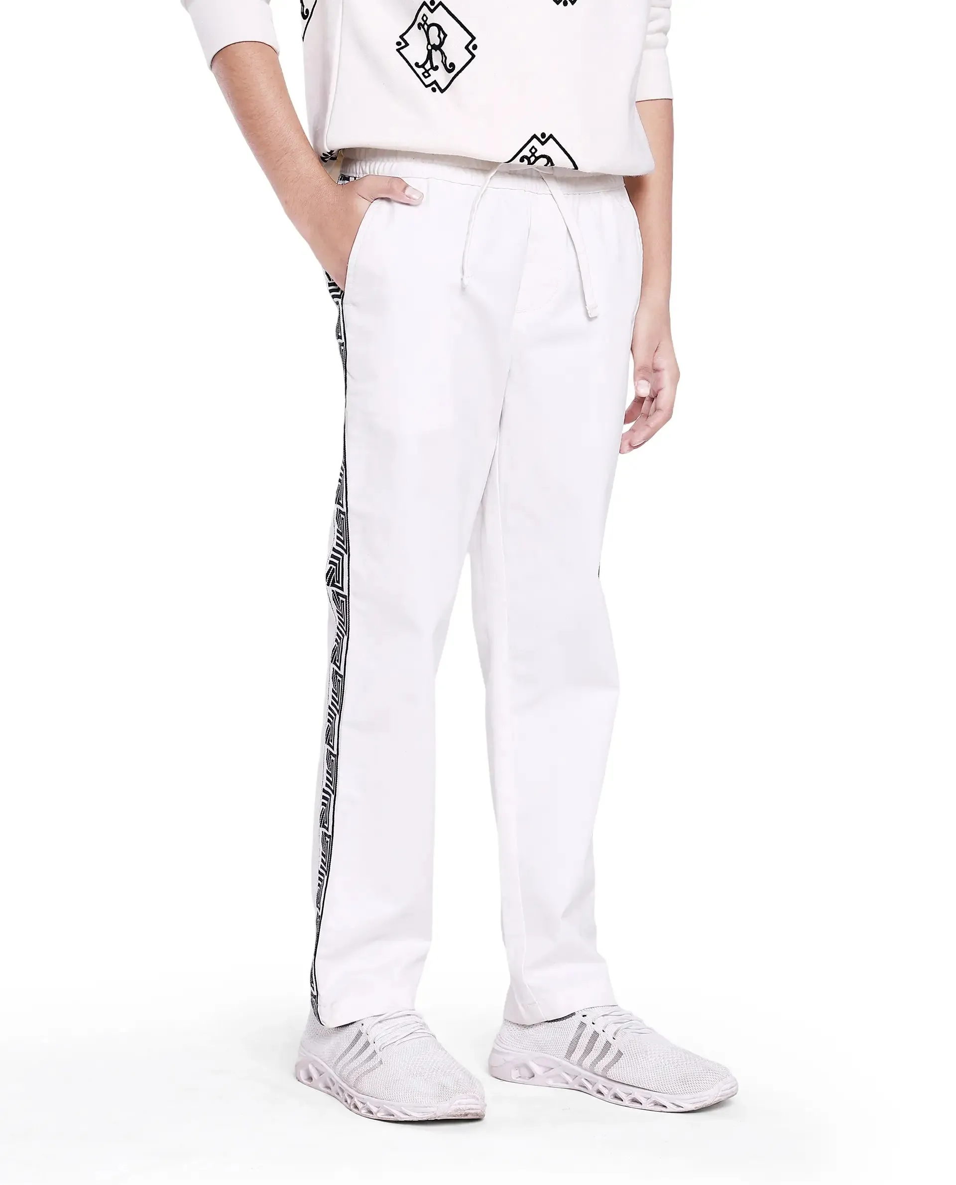 Rare Ones Kids Novi White Cotton Solid Trouser