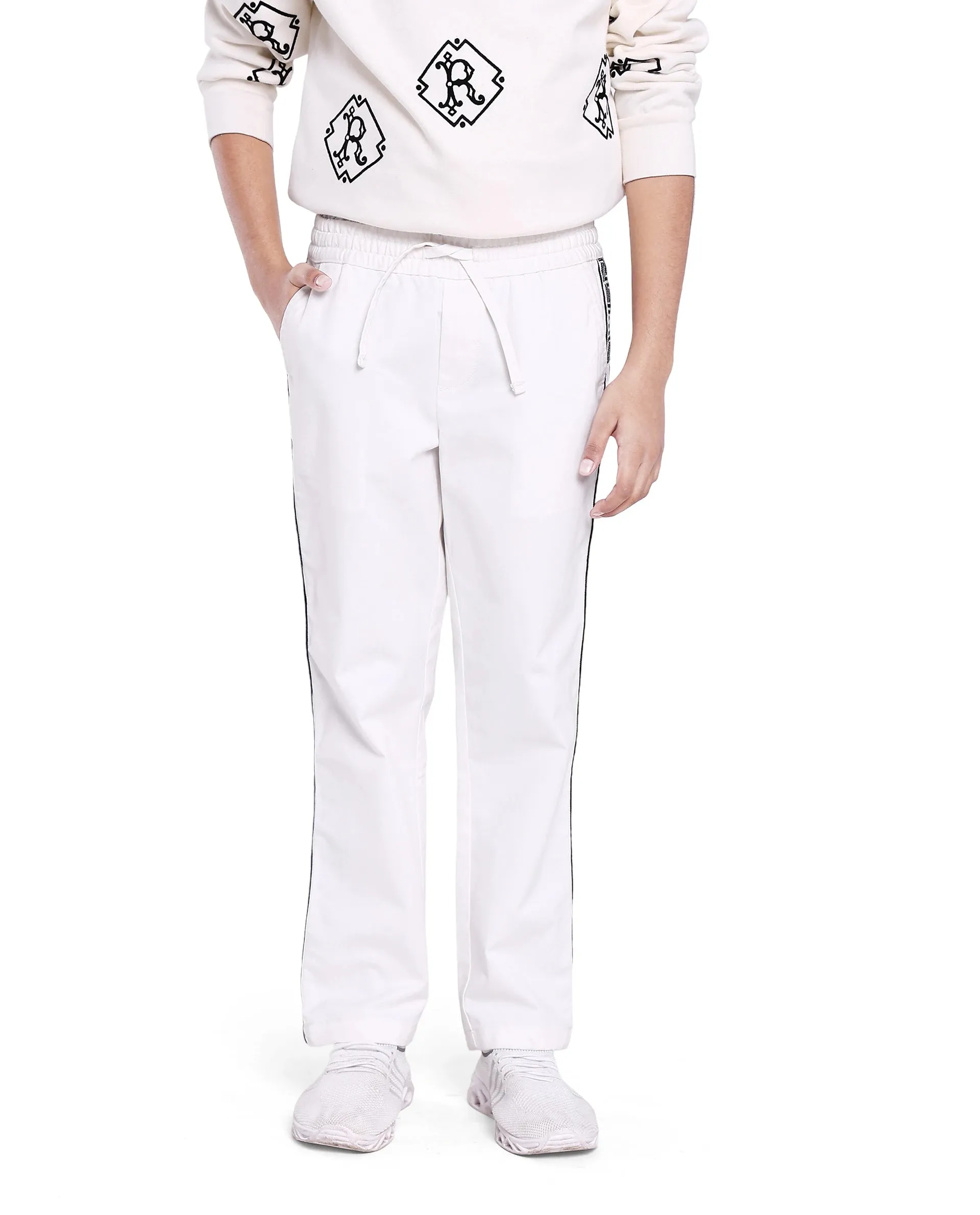 Rare Ones Kids Novi White Cotton Solid Trouser