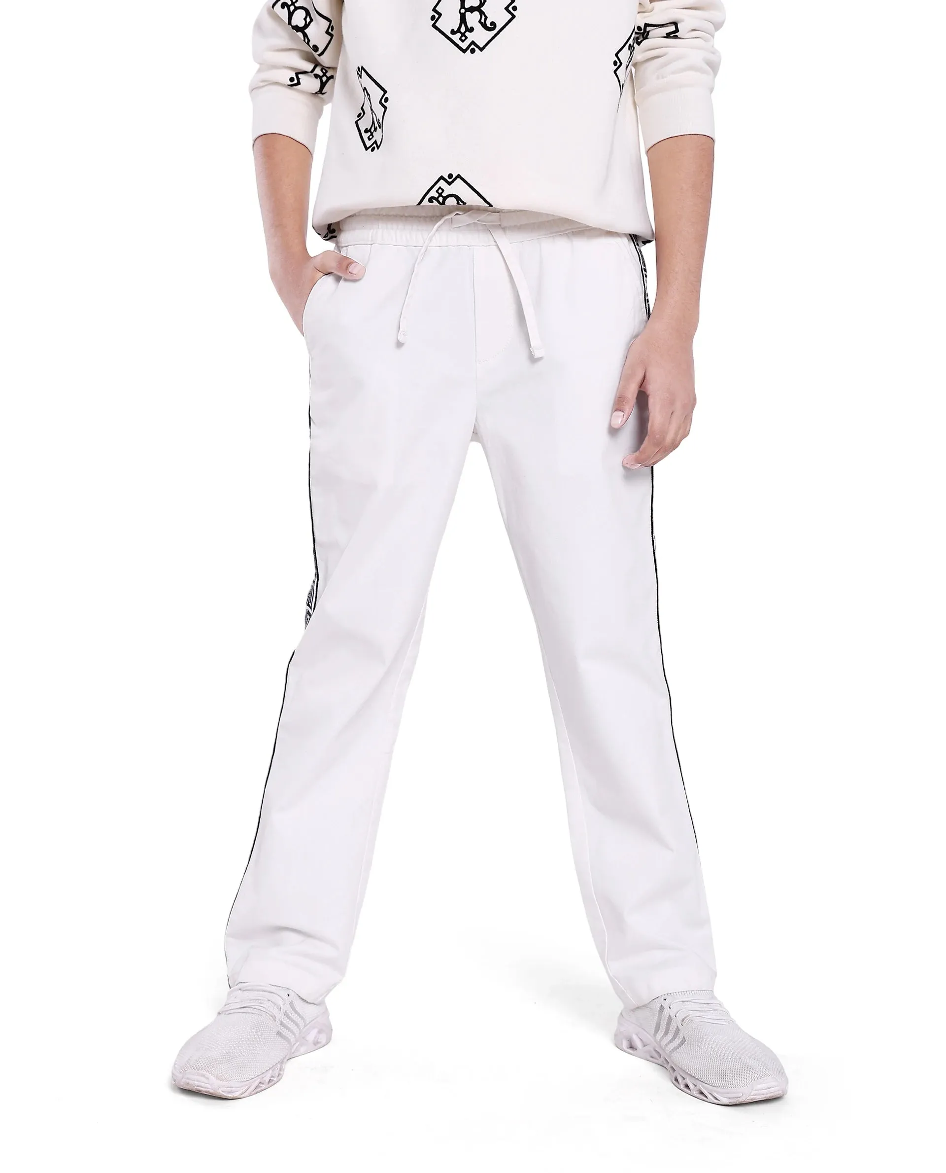 Rare Ones Kids Novi White Cotton Solid Trouser