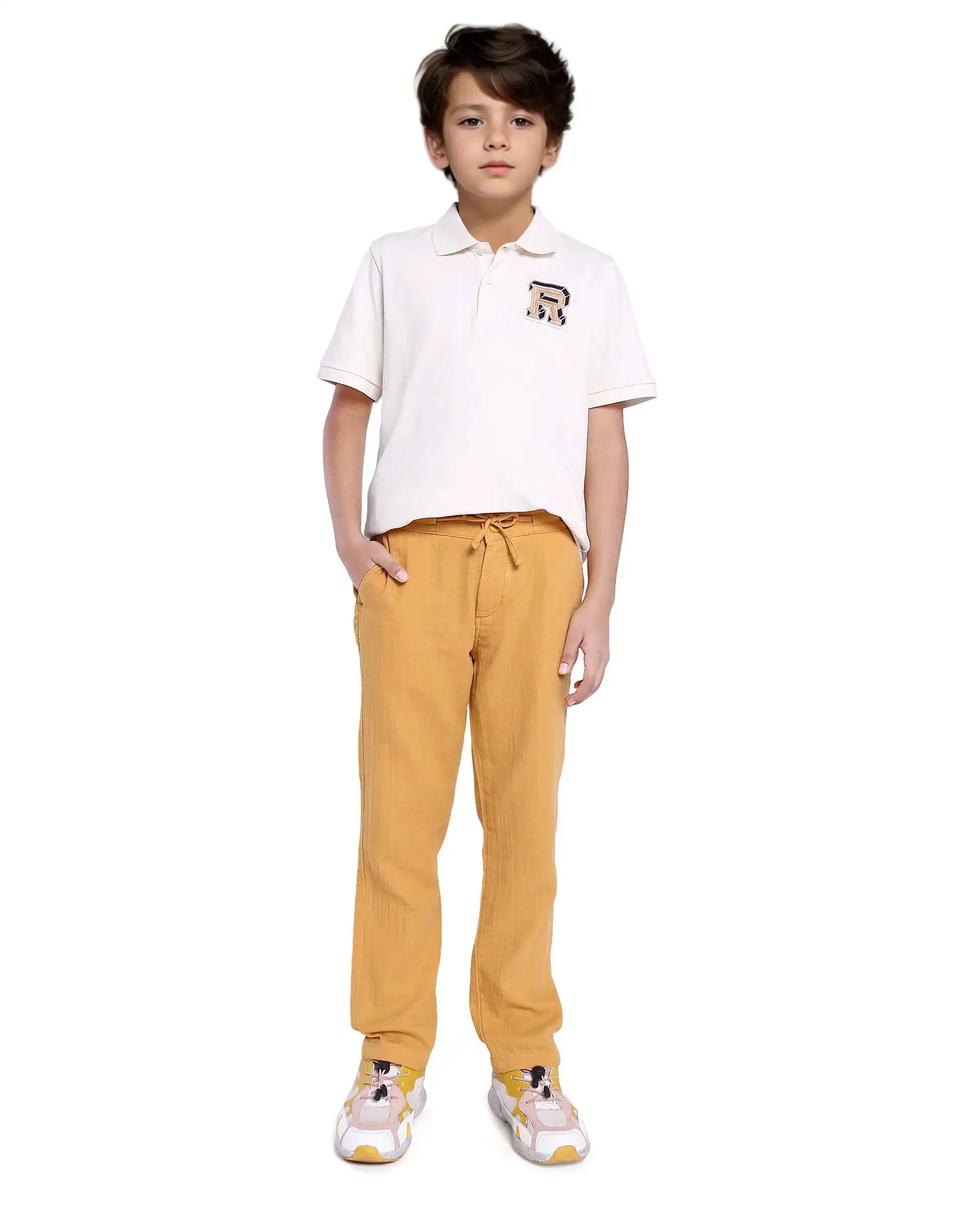 Rare Ones Kids Prest Mustard Regular Fit Solid Trouser