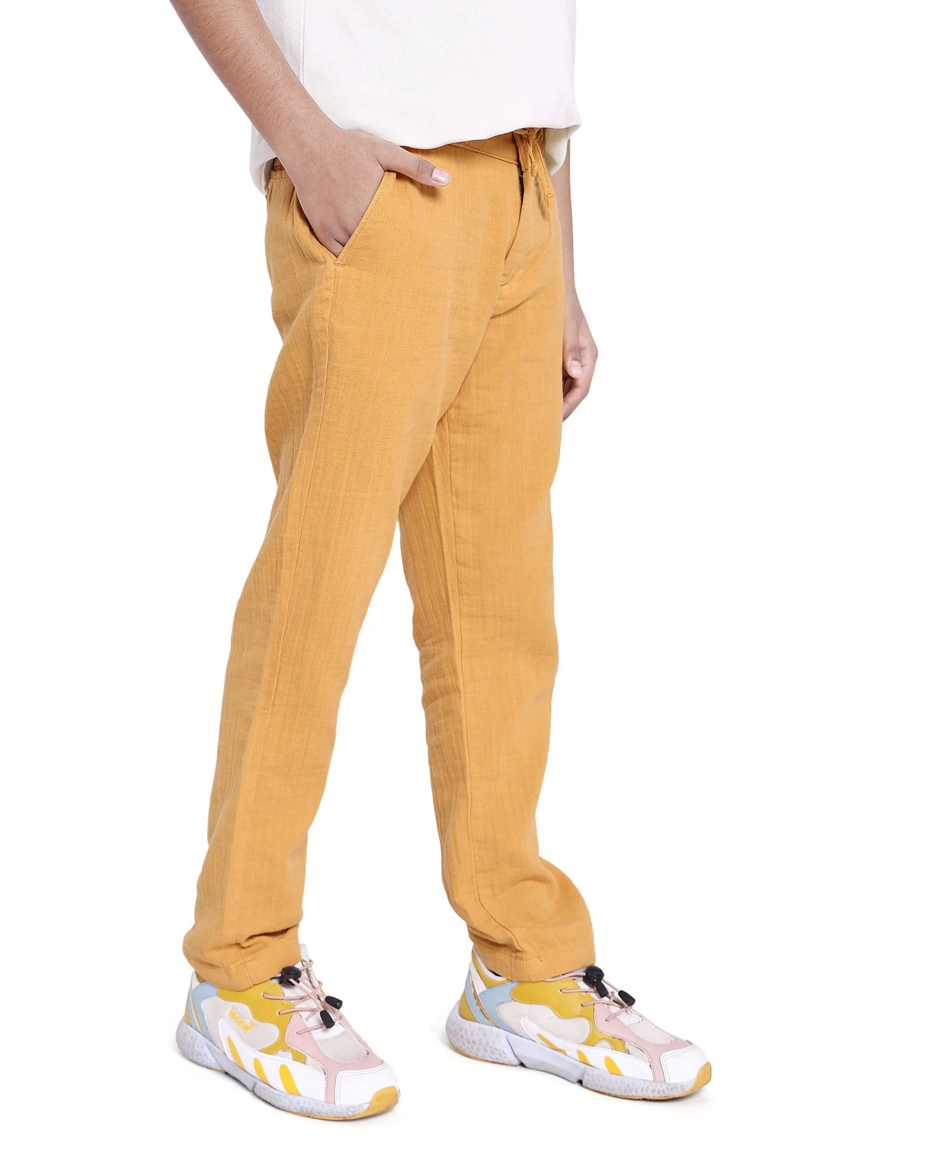 Rare Ones Kids Prest Mustard Regular Fit Solid Trouser