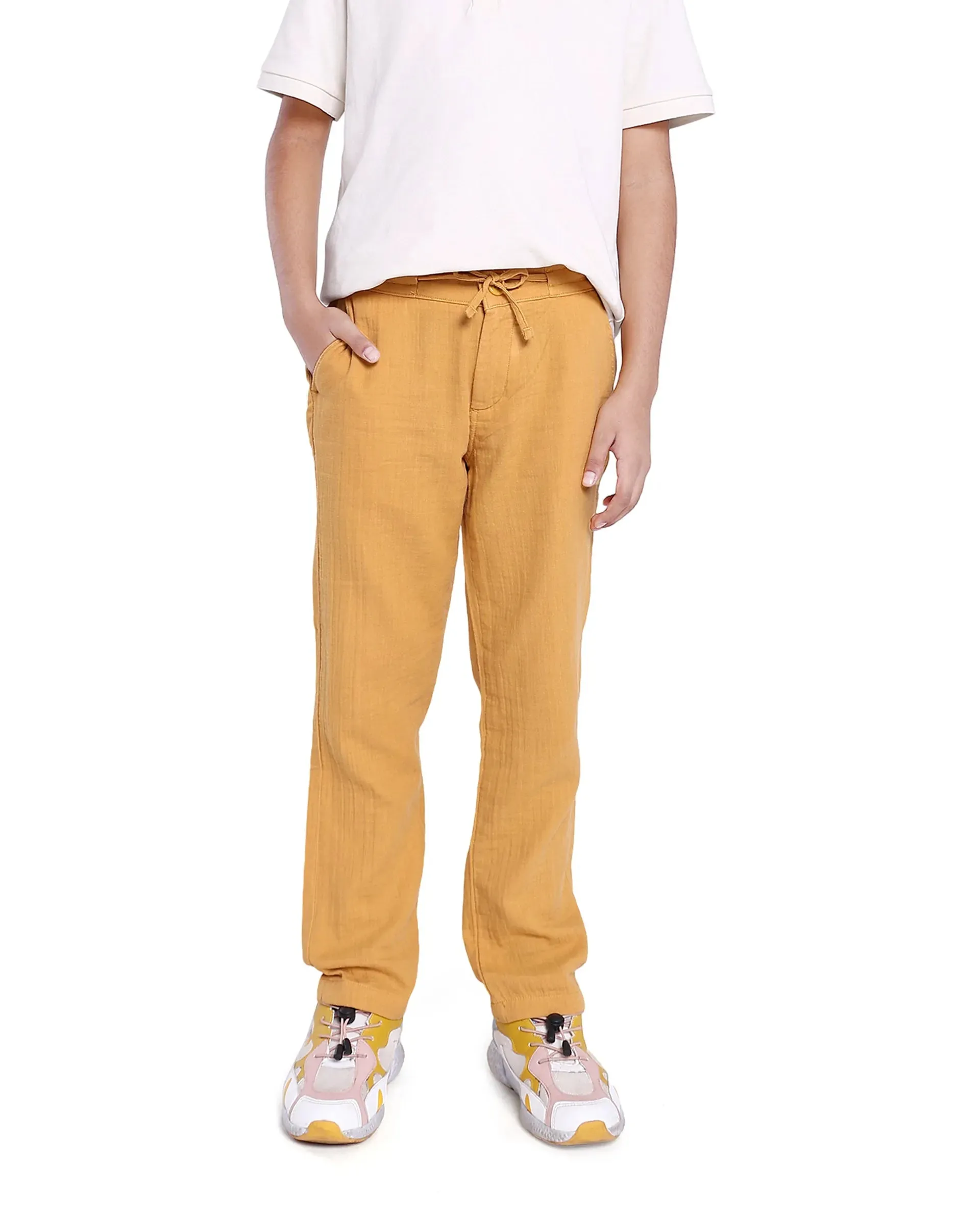 Rare Ones Kids Prest Mustard Regular Fit Solid Trouser