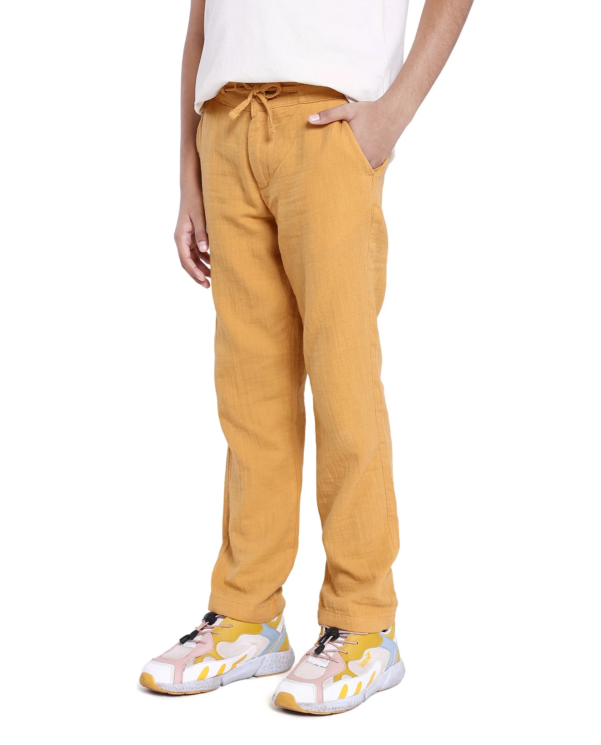 Rare Ones Kids Prest Mustard Regular Fit Solid Trouser