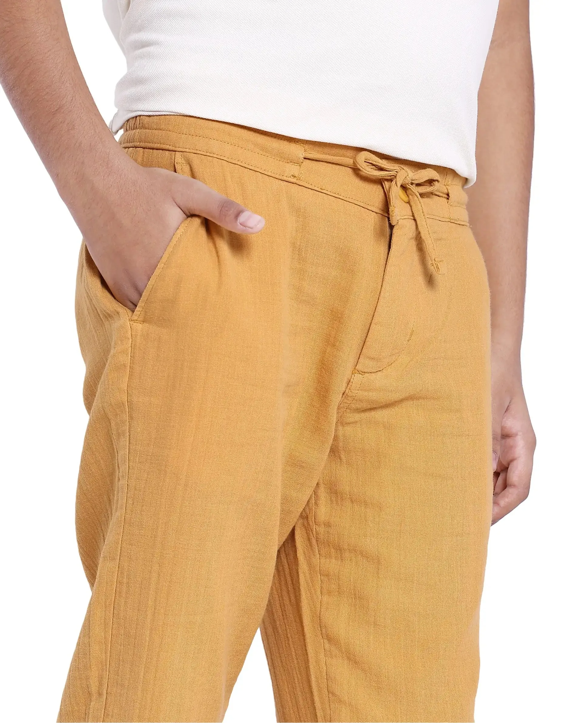 Rare Ones Kids Prest Mustard Regular Fit Solid Trouser