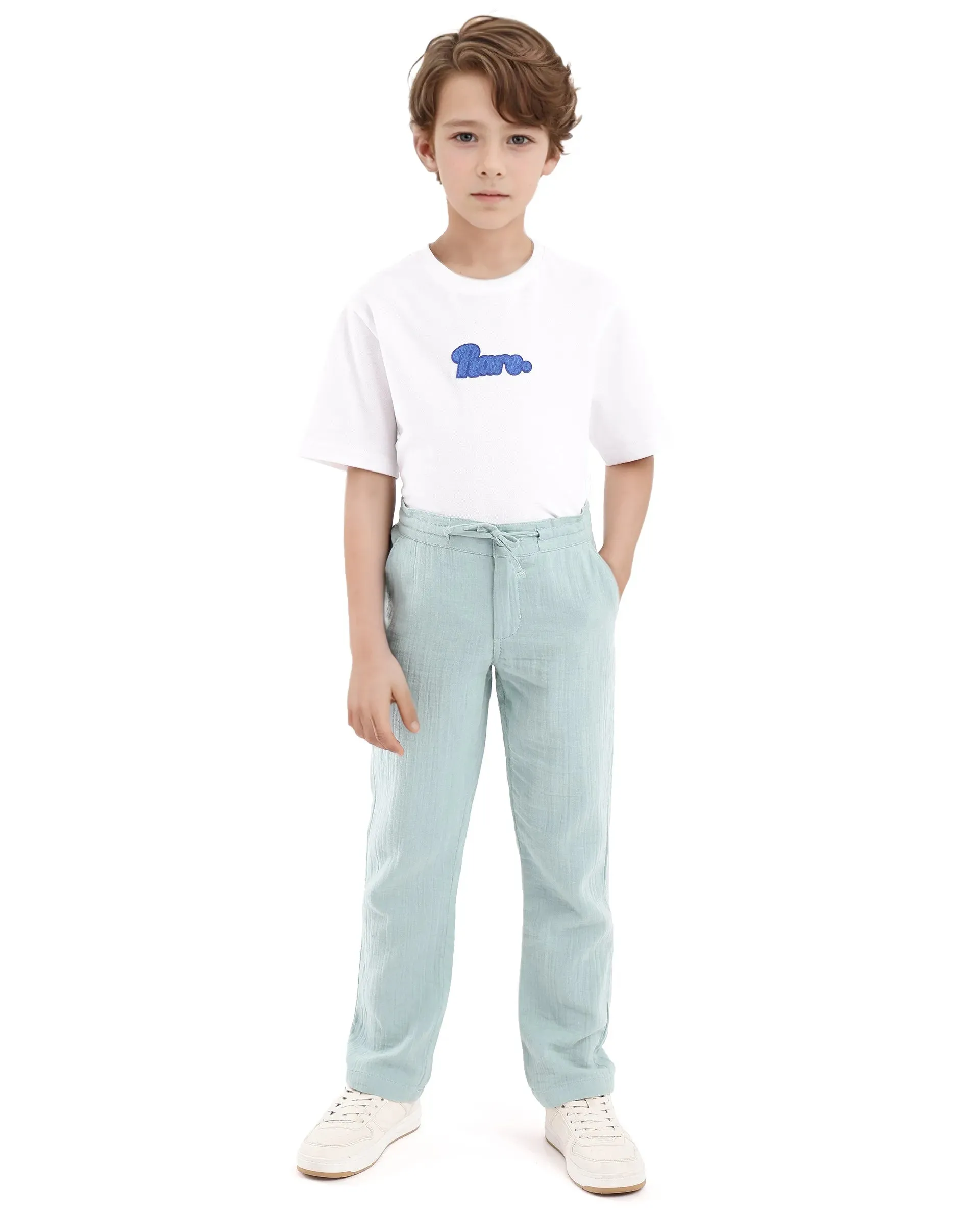 Rare Ones Kids Prest Turq Cotton Regular Fit Drawstring Closure Solid Trouser