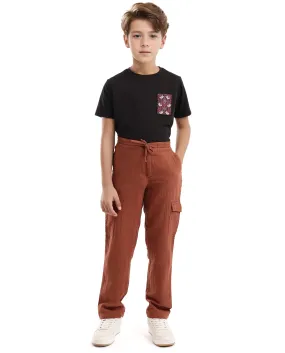 Rare Ones Kids Presti Brown Cotton Fabric Drawstring Closure Regular Fit Solid Trouser