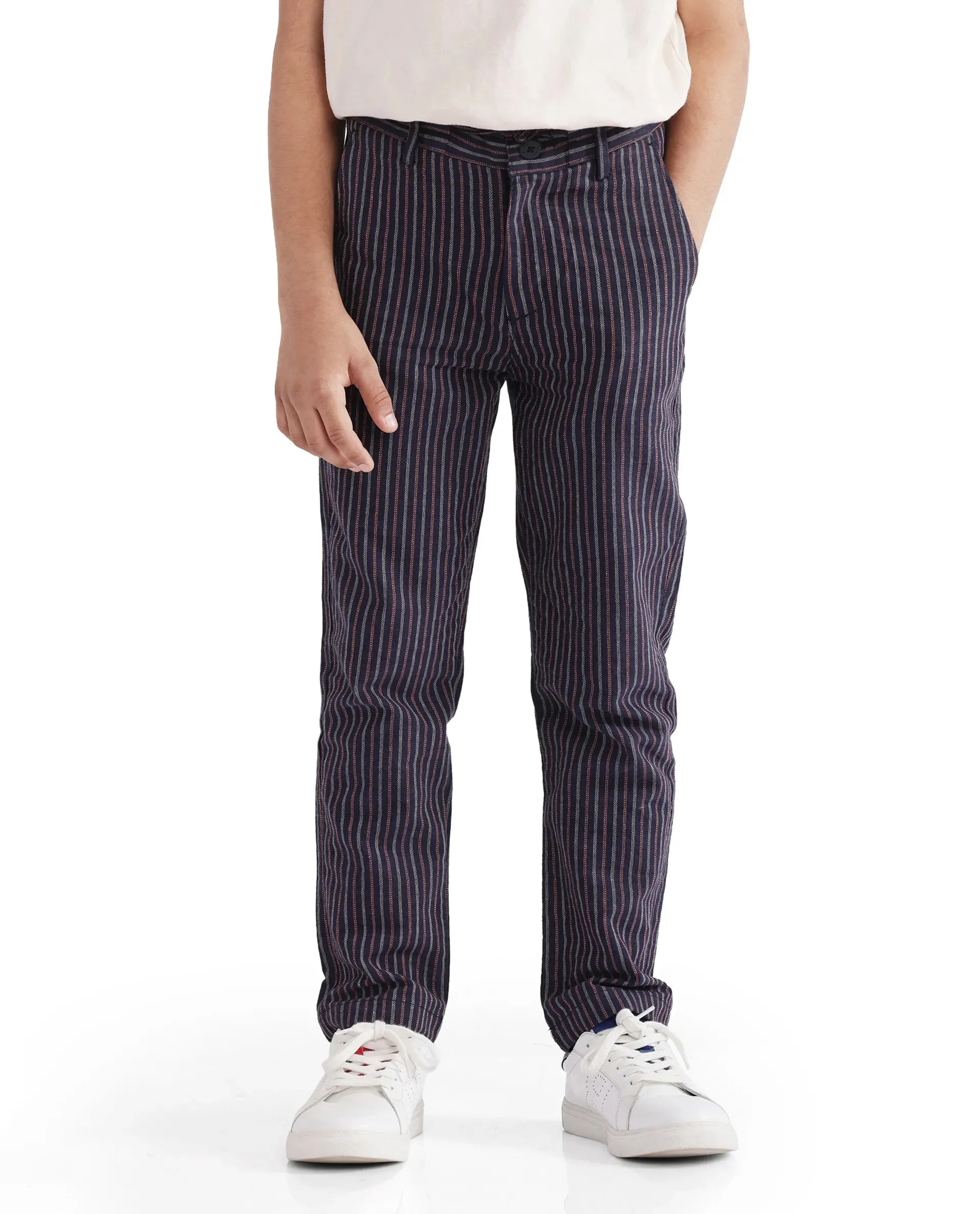 Rare Ones Kids Wren Navy Cotton Stripes Trouser