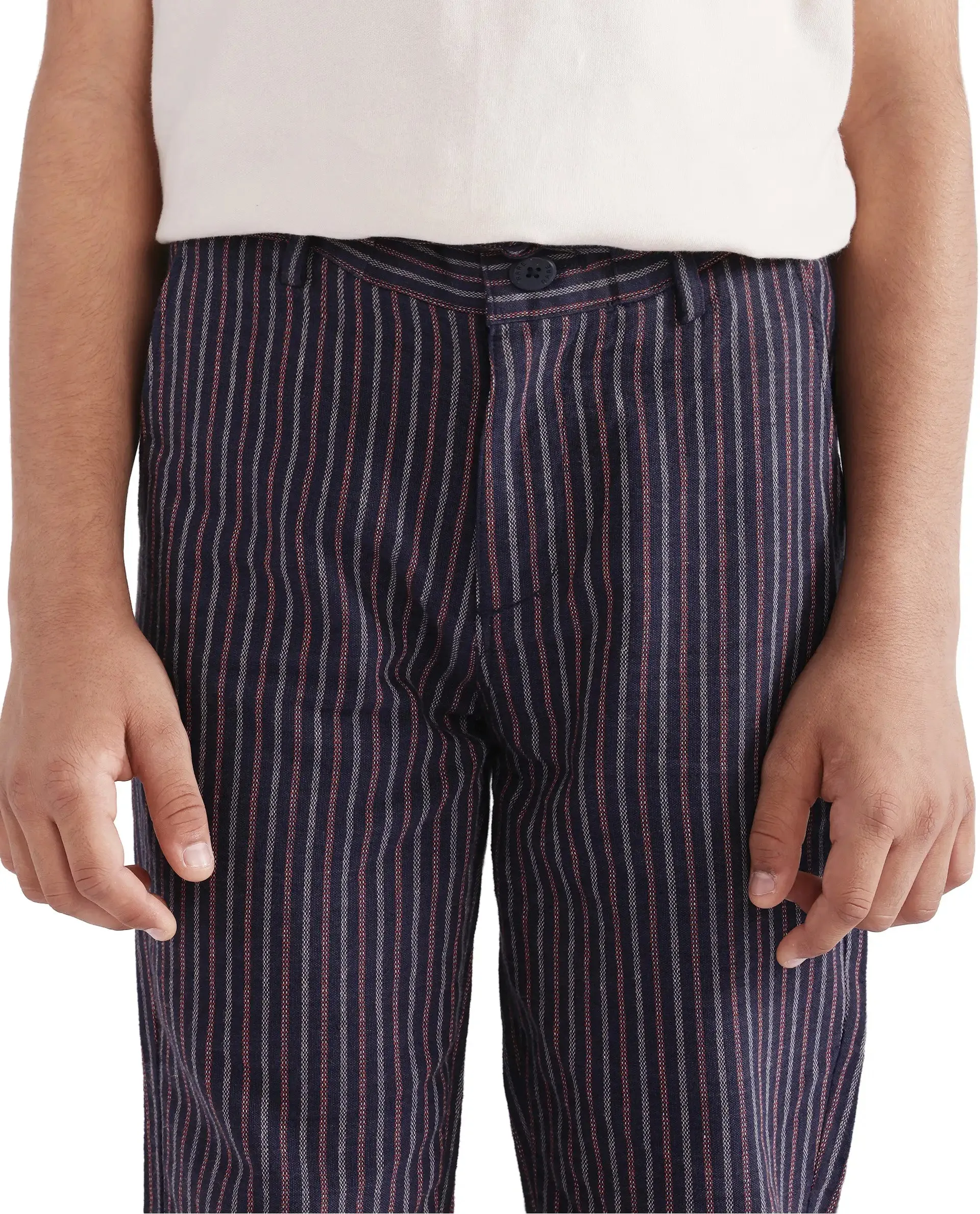 Rare Ones Kids Wren Navy Cotton Stripes Trouser