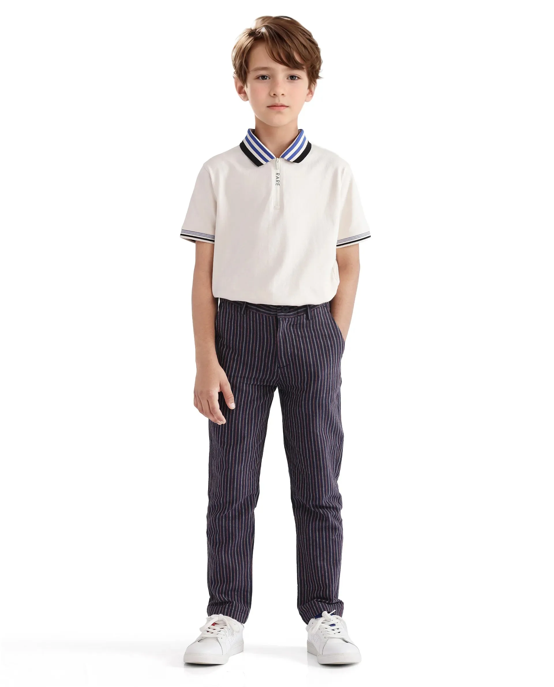 Rare Ones Kids Wren Navy Cotton Stripes Trouser